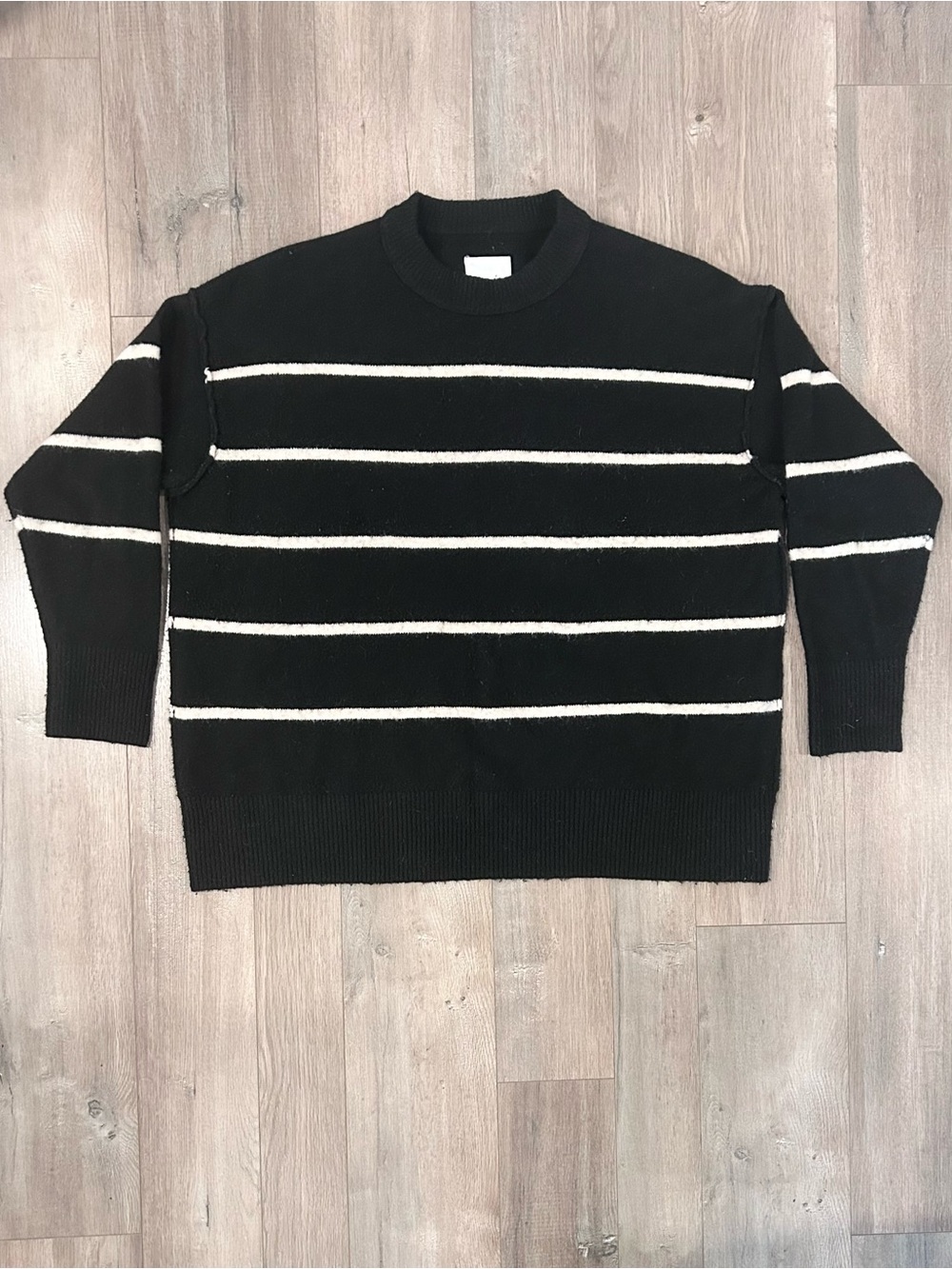aerie Black Crewneck Sweater with White Stripes